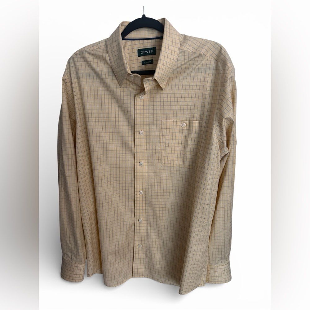Orvis Men’s Yellow Classic Fit Button Up Casual Shirt Size L